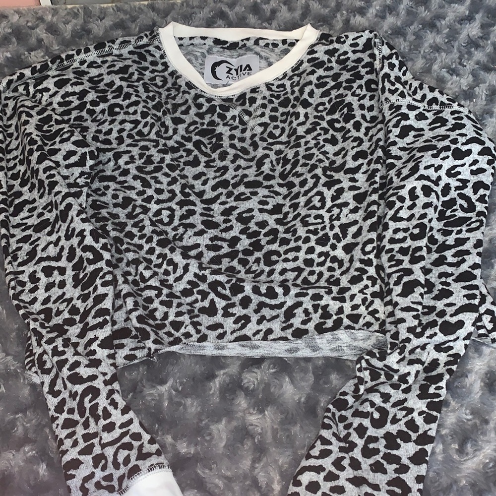 Zyia leopard print long sleeve crop top